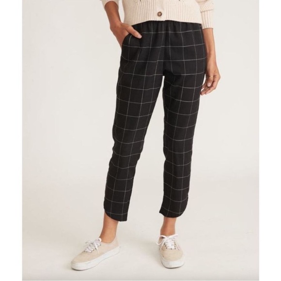 Marine Layer Pull On Allison Ankle Pants Size M Black Windowpane Lightweight - Picture 1 of 7